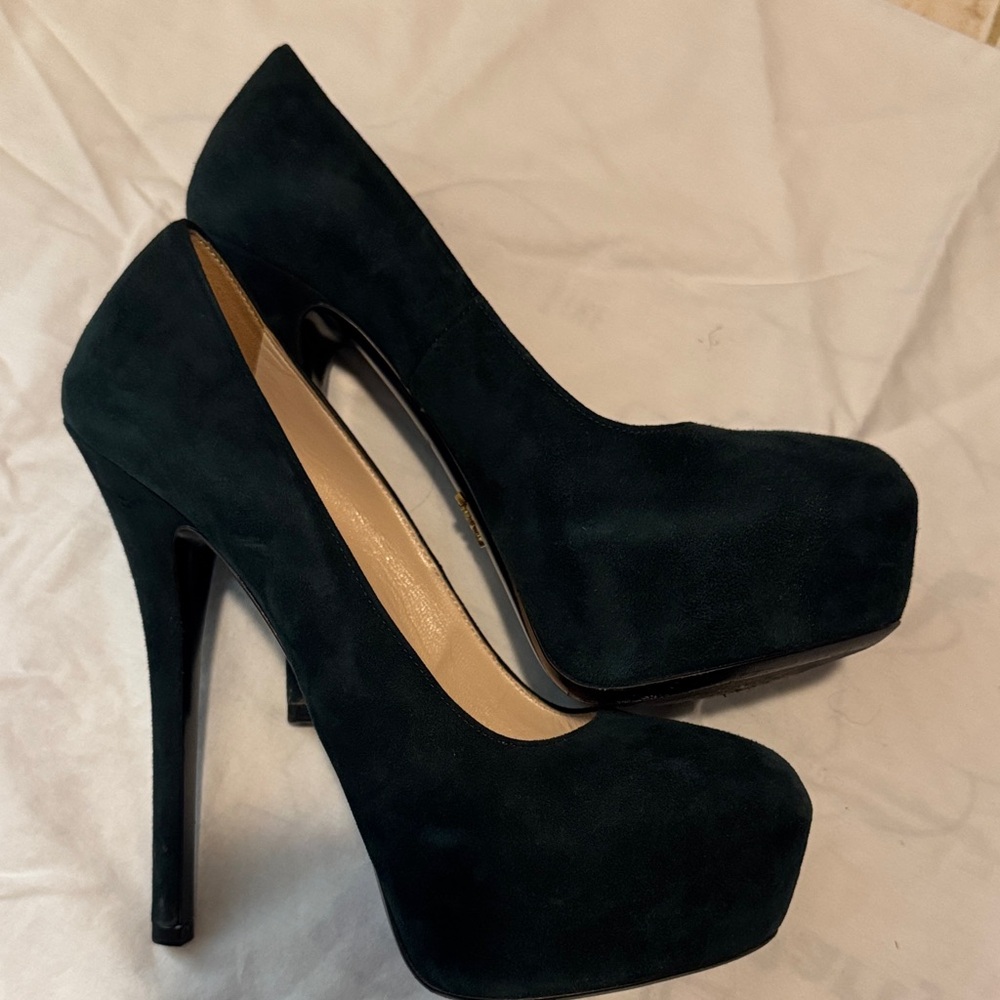 Prada Dark Green Suede Heels - Picture 5 of 6